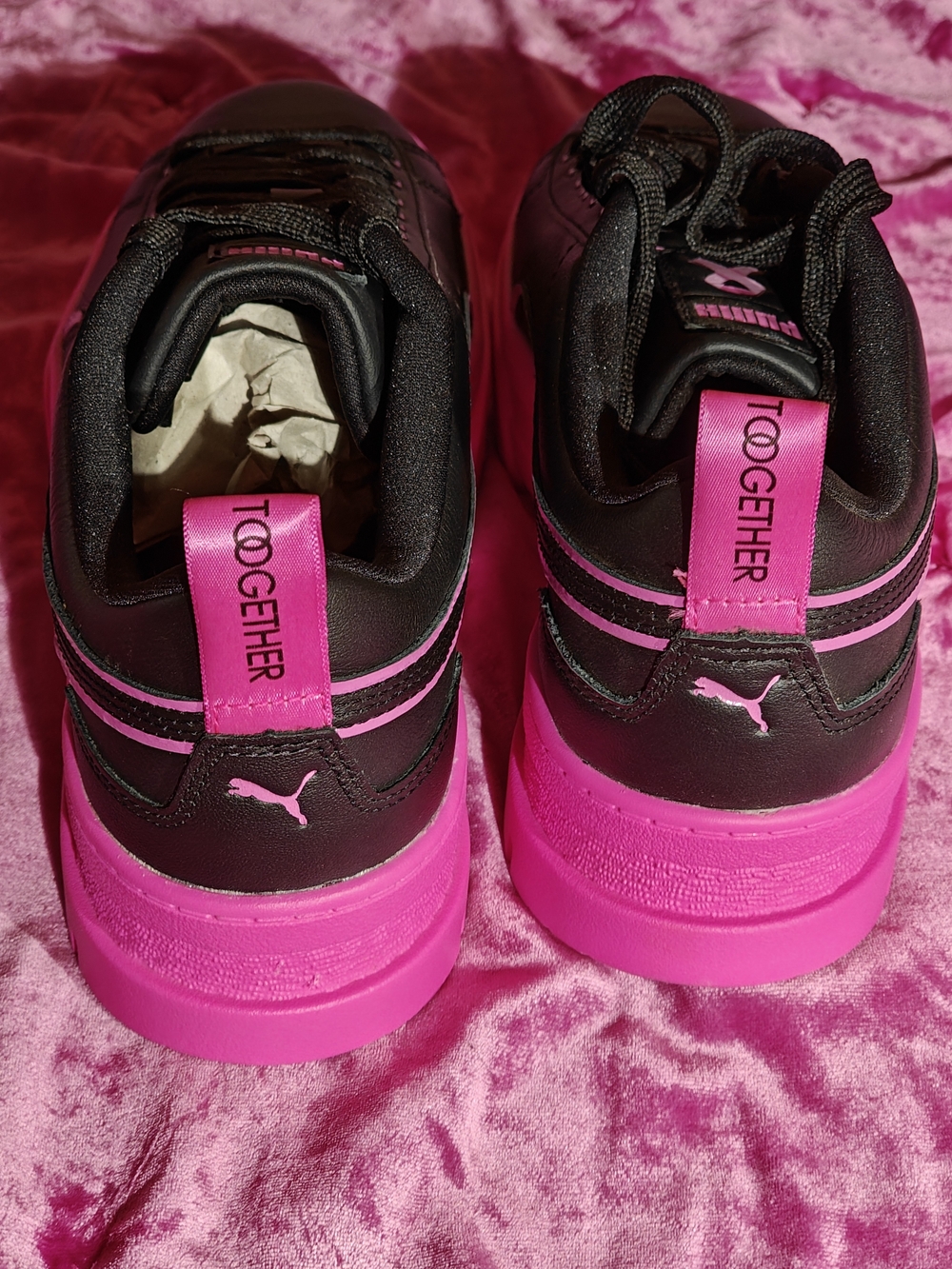 Puma Breast Cancer Leather Women's Platform Sneaker - Black/Bright Pink